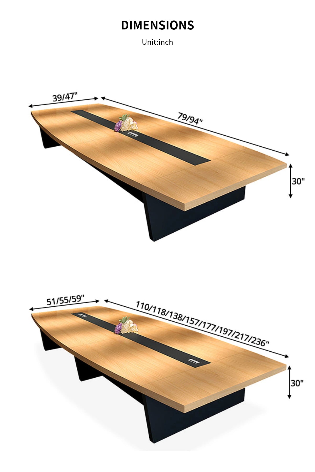 Boat-Shaped Conference Table 197 in Wide (16.4 ft) with Cable Management for Meeting Room — Detail image 8
