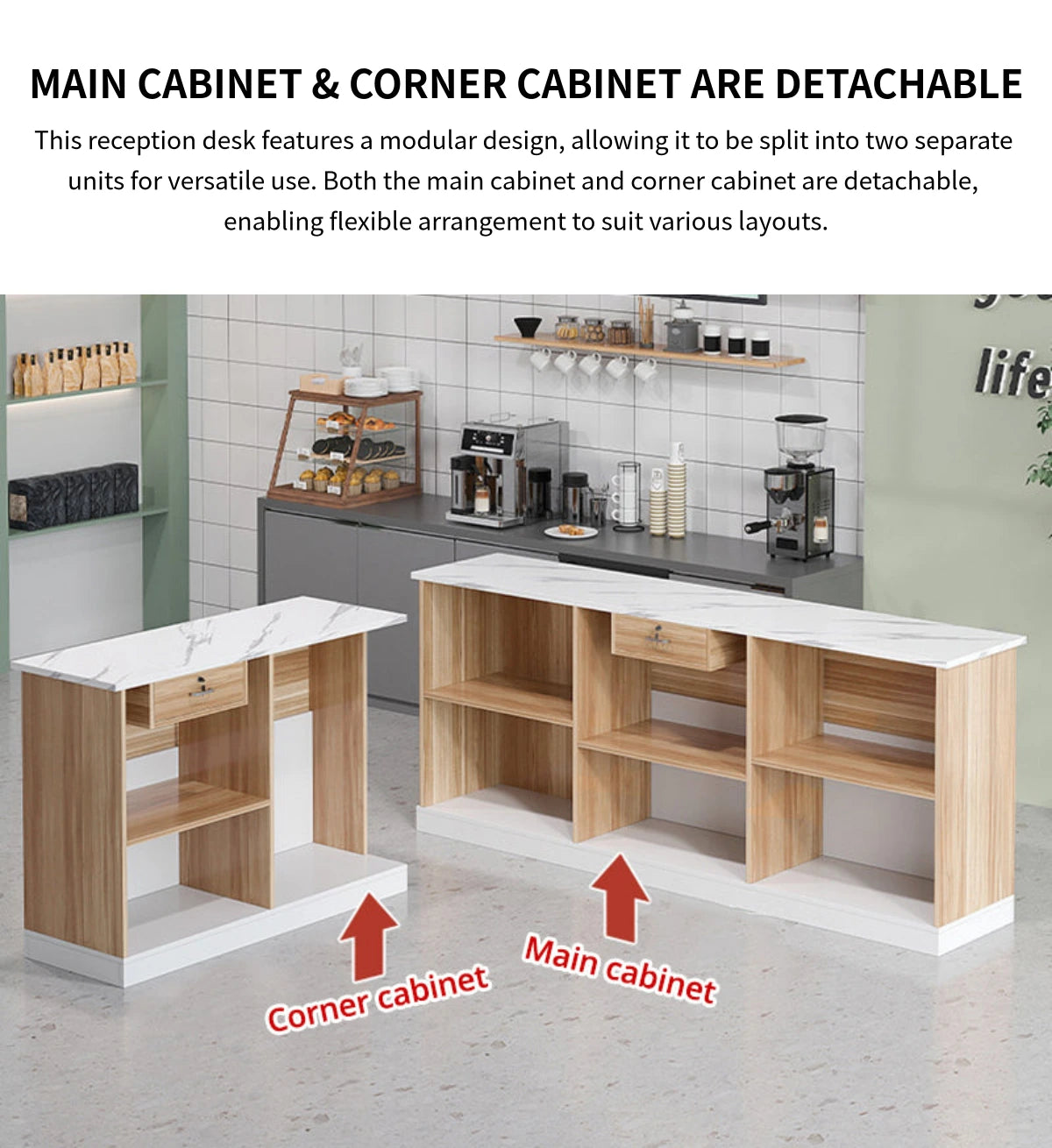 Modern Reception Desk 39-94 in Wide with Lockable, File Drawers & Modular for Office Lobby — Detail image 10