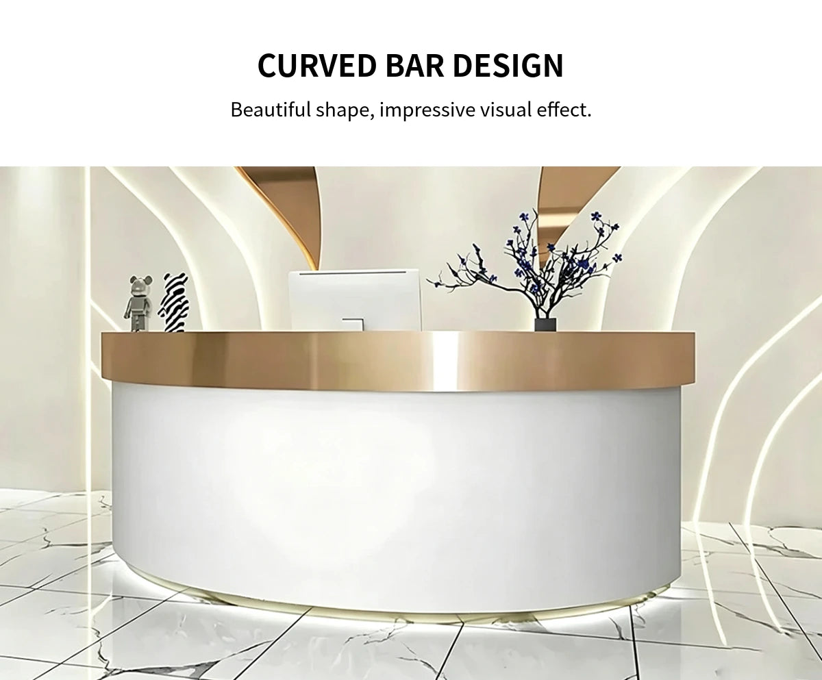 L-Shaped Reception Desk 39-118 in Wide with Lockable, Stainless Steel & File Drawers — Detail image 2