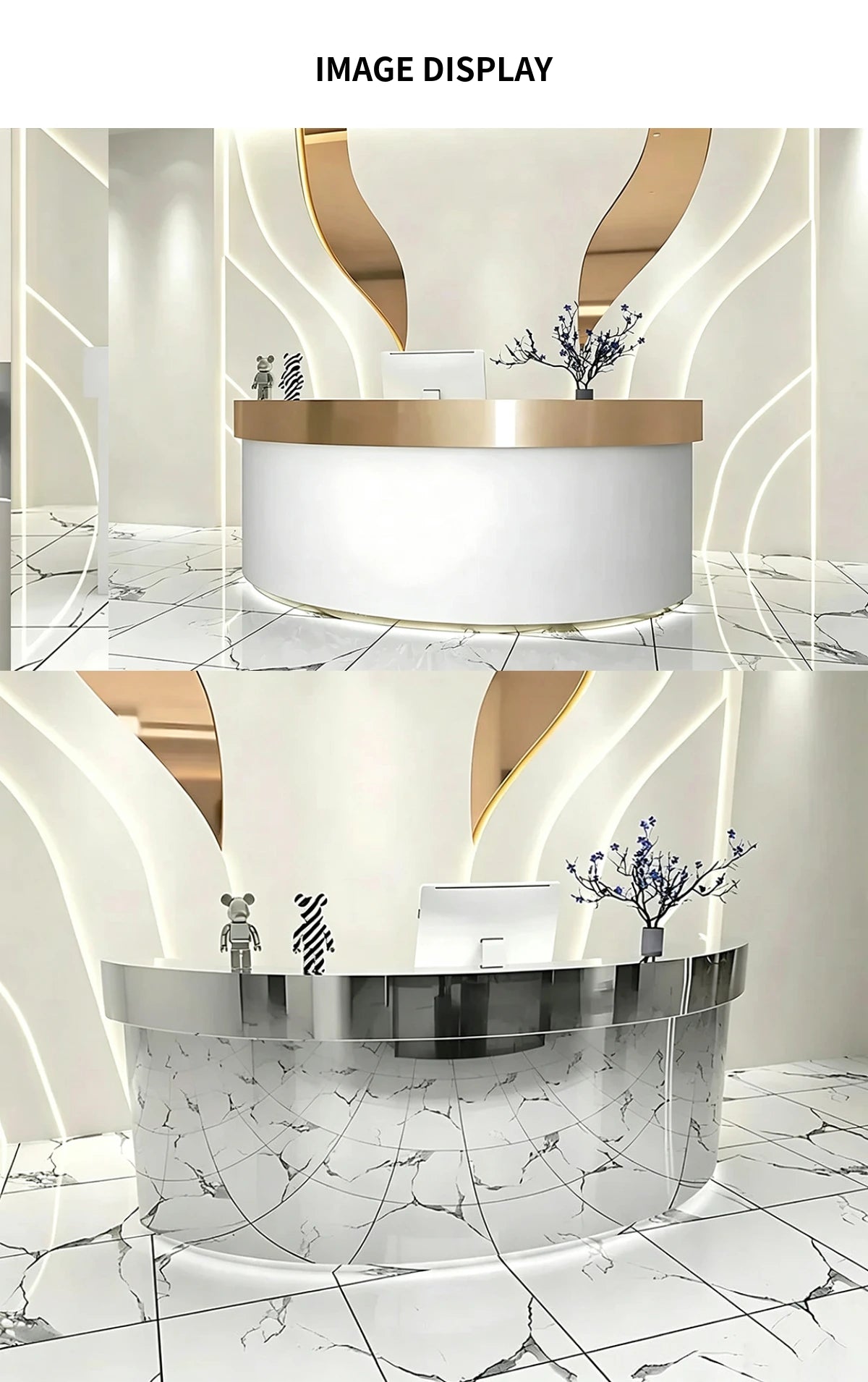 L-Shaped Reception Desk 39-118 in Wide with Lockable, Stainless Steel & File Drawers — Detail image 5