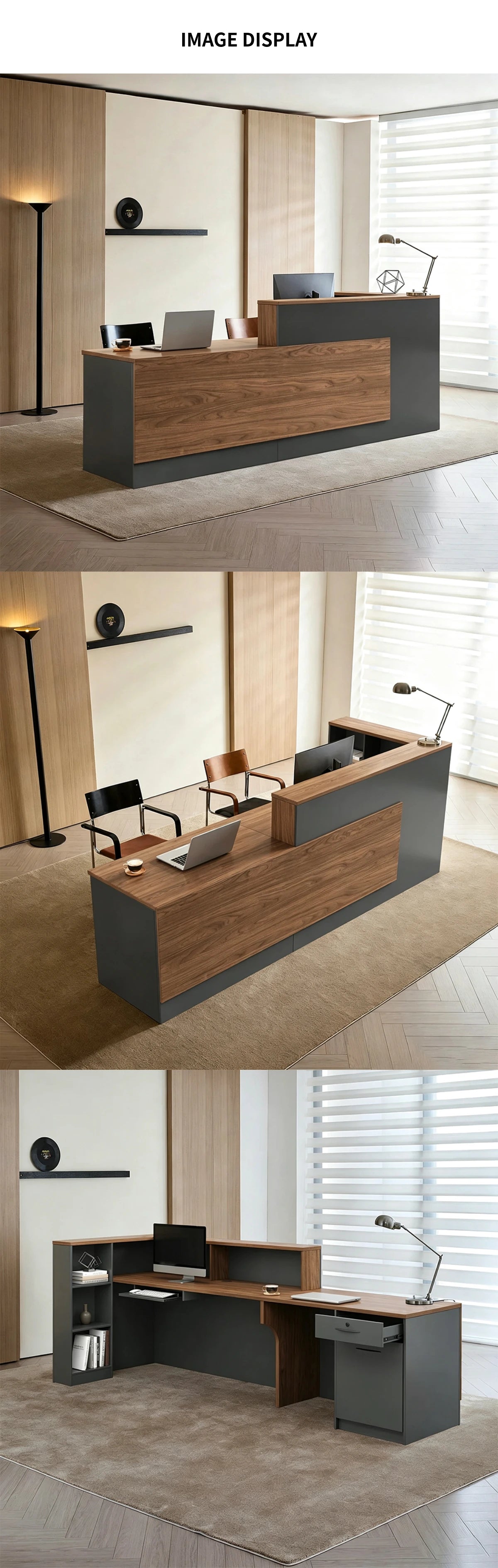 Modern Reception Desk with Keyboard Tray, Lockable & File Drawers for Office Lobby — Detail image 9
