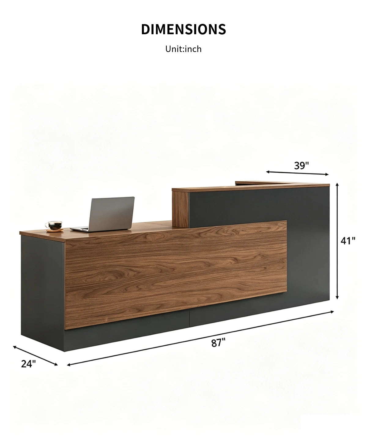 Modern Reception Desk with Keyboard Tray, Lockable & File Drawers for Office Lobby — Detail image 10