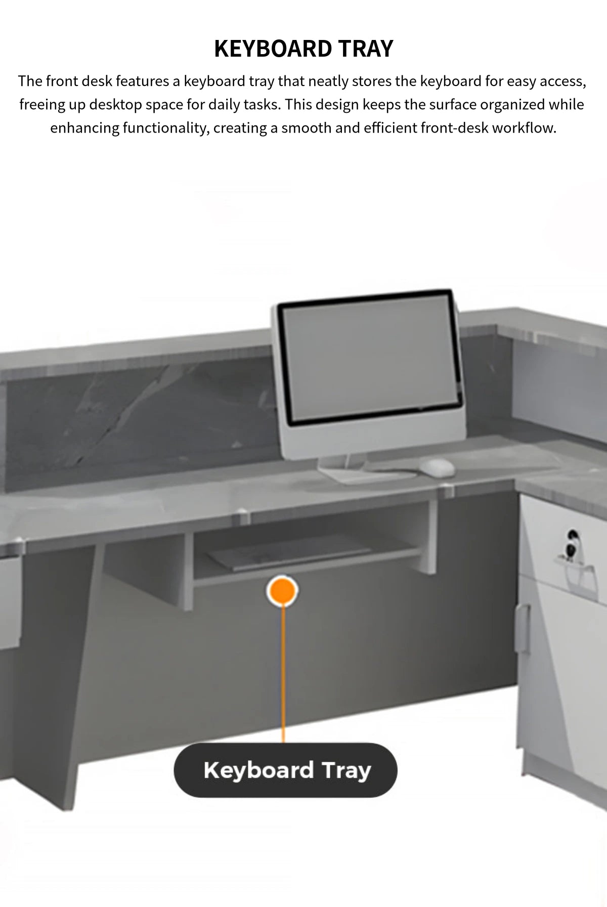 Retail Reception Desk 39-118 in Wide with Keyboard Tray, Lockable & File Drawers — Detail image 5