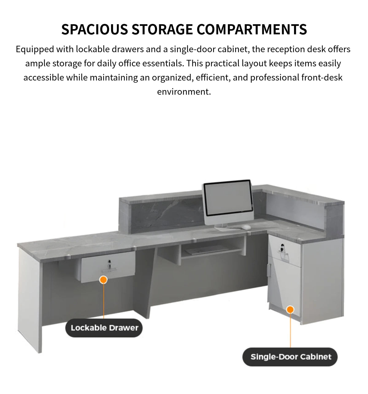 Retail Reception Desk 39-118 in Wide with Keyboard Tray, Lockable & File Drawers — Detail image 6