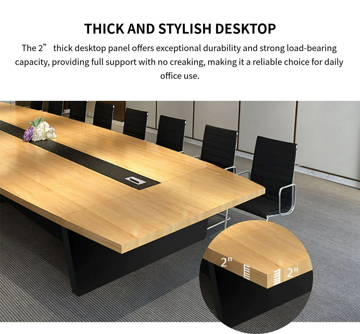 Boat-Shaped Conference Table 79-236 in Wide (6.6-19.7 ft) with Cable Management — Detail image 3