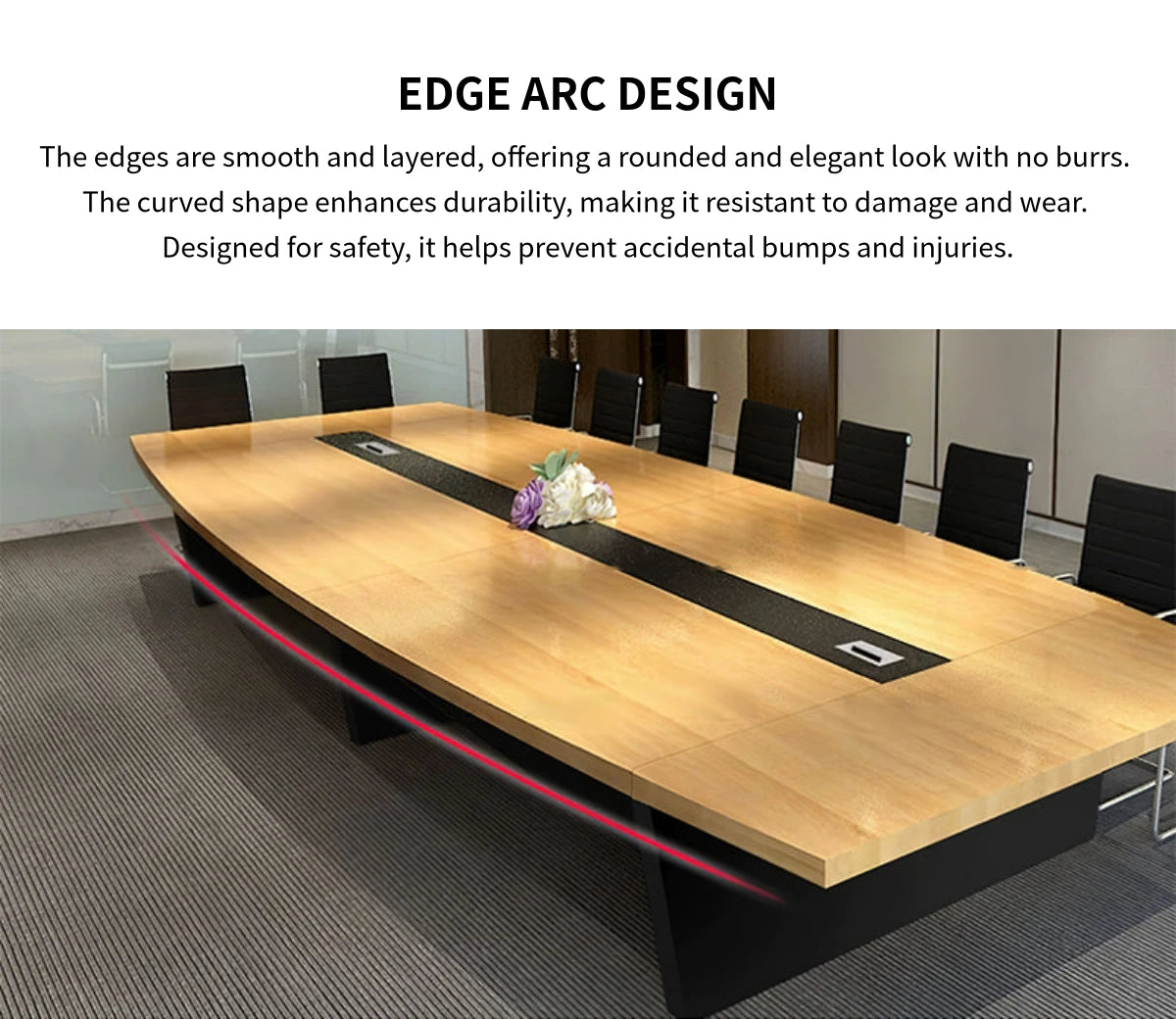 Boat-Shaped Conference Table 79-236 in Wide (6.6-19.7 ft) with Cable Management — Detail image 4