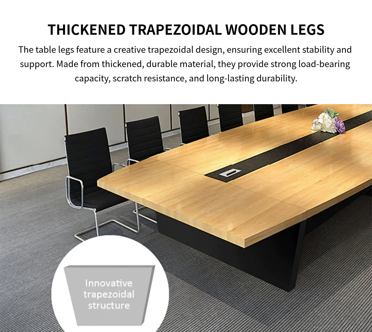 Boat-Shaped Conference Table 79-236 in Wide (6.6-19.7 ft) with Cable Management — Detail image 5