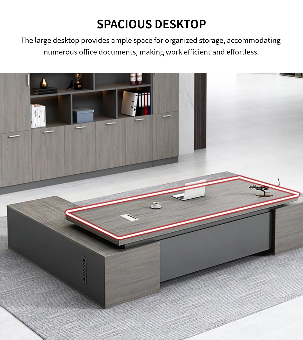 Modern Executive Desk 71-110 in Wide with Cable Management, Side Storage & Stainless Steel — Detail image 9
