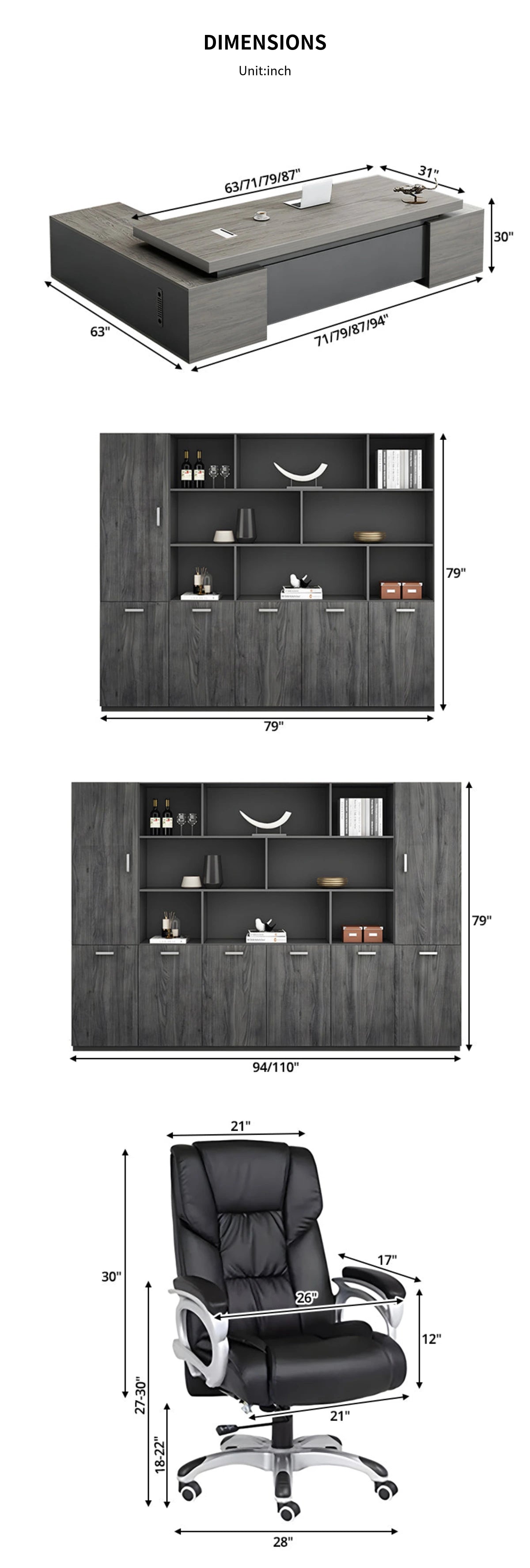 Modern Executive Desk 71-110 in Wide with Cable Management, Side Storage & Stainless Steel — Detail image 14