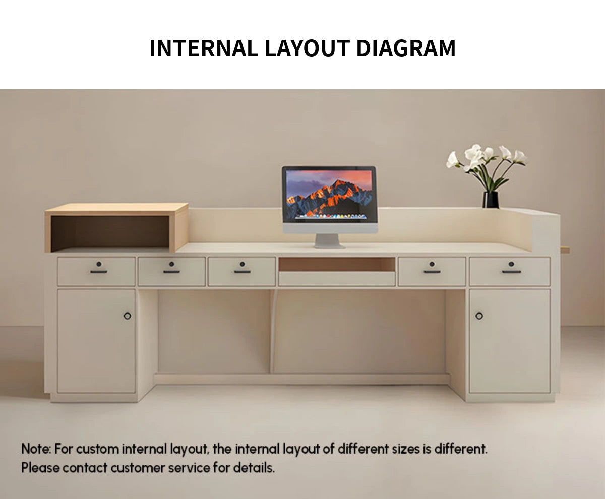 Curved Reception Desk with Rattan, File Drawers & Keyboard Tray for Retail — Detail image 8