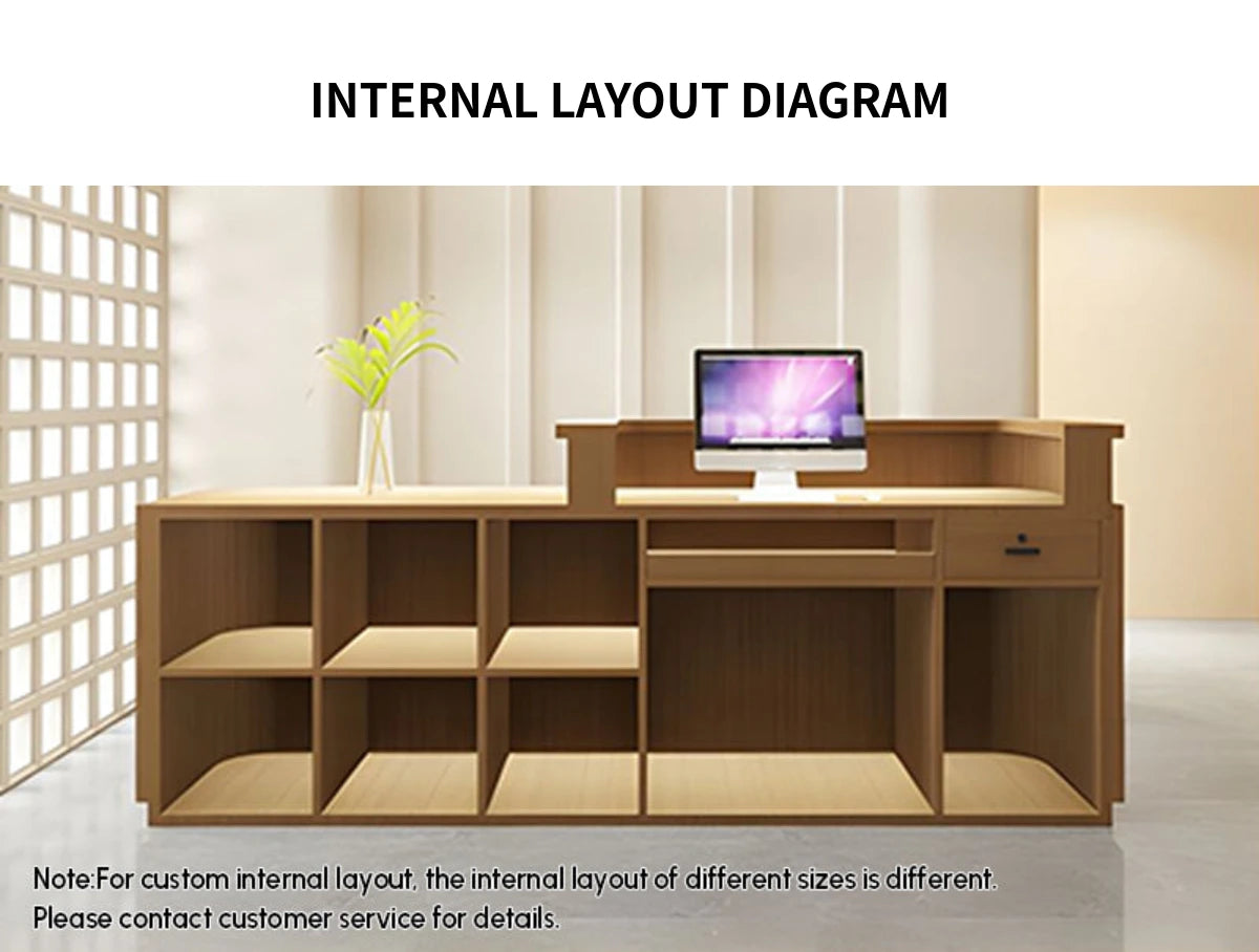 Curved Reception Desk with Keyboard Tray, Rattan & Lockable for Office Lobby — Detail image 8