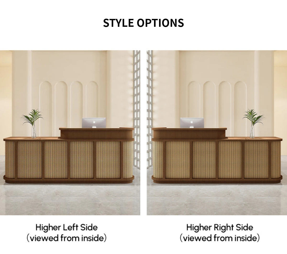 Curved Reception Desk with Keyboard Tray, Rattan & Lockable for Office Lobby — Detail image 10