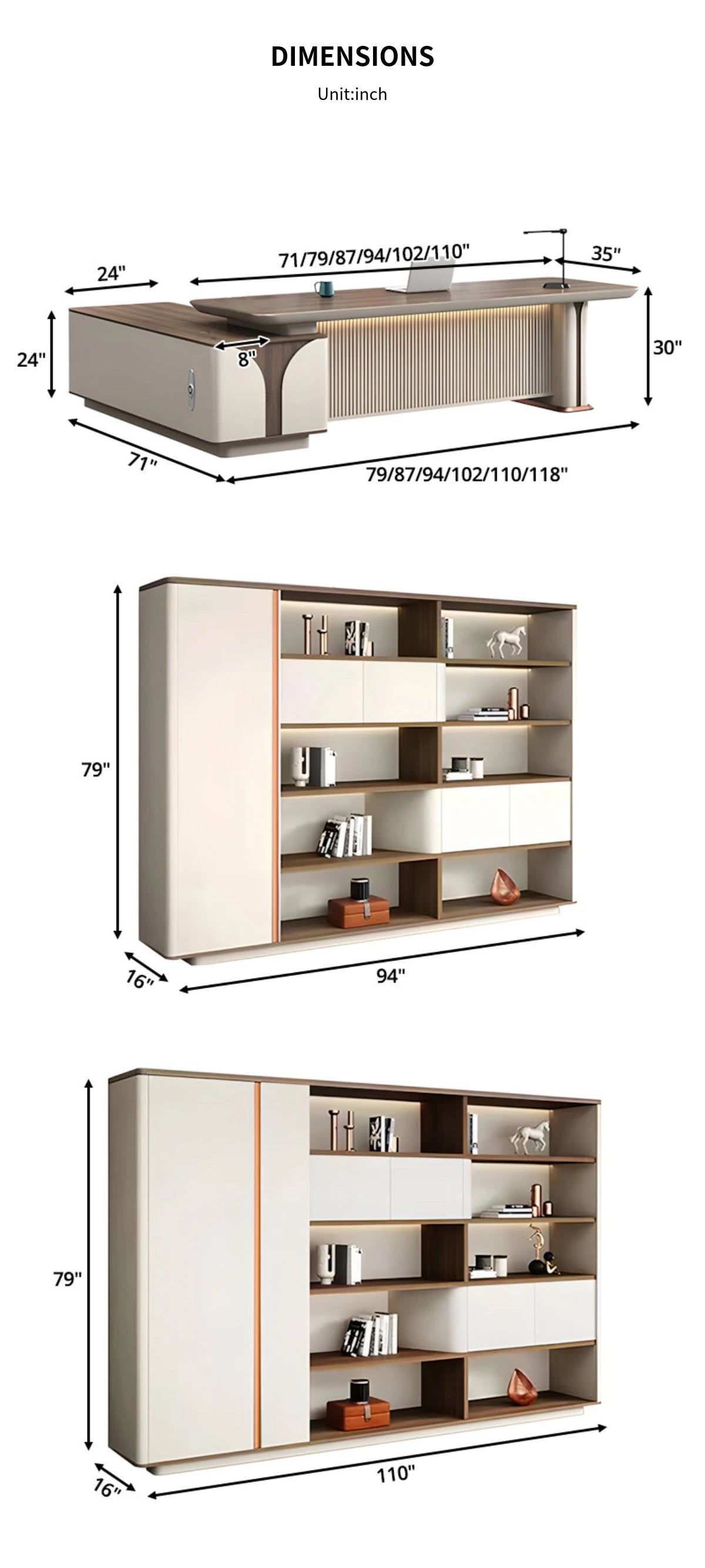 L-Shaped Reception Desk with File Drawers, LED Lighting & Side Storage for Office Lobby — Detail image 13