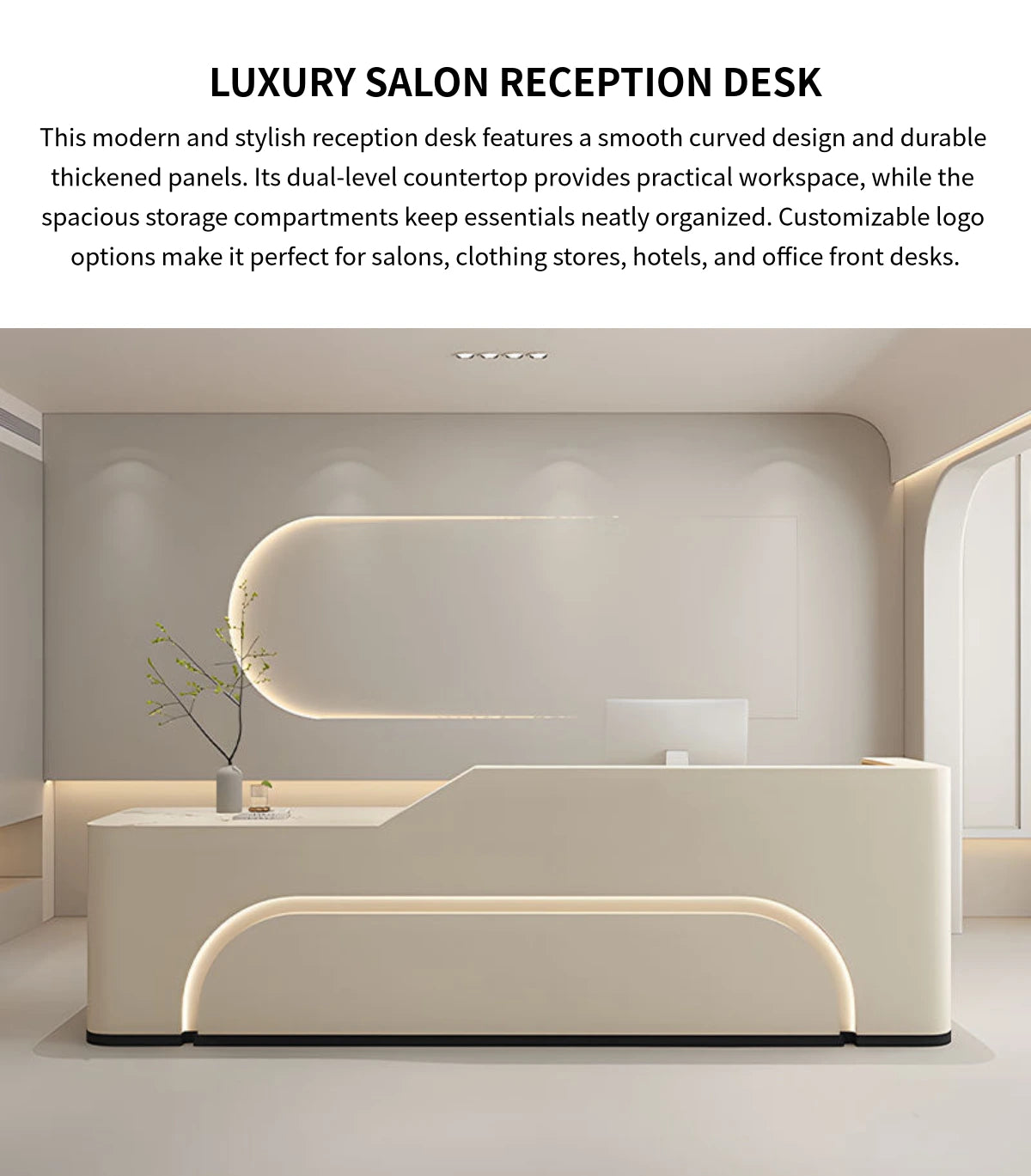 Curved Reception Desk 71-142 in Wide with File Drawers & Transaction Counter for Salon — Detail image 1