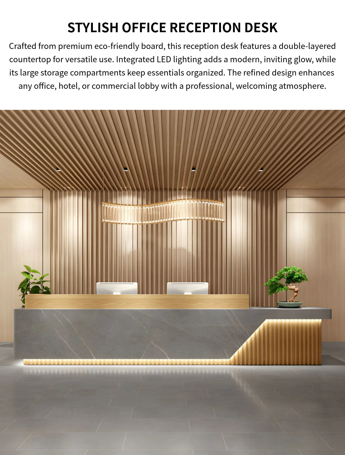 Salon Reception Desk 31-157 in Wide with Dual-Tone, LED Lighting & Keyboard Tray for Salon — Detail image 1