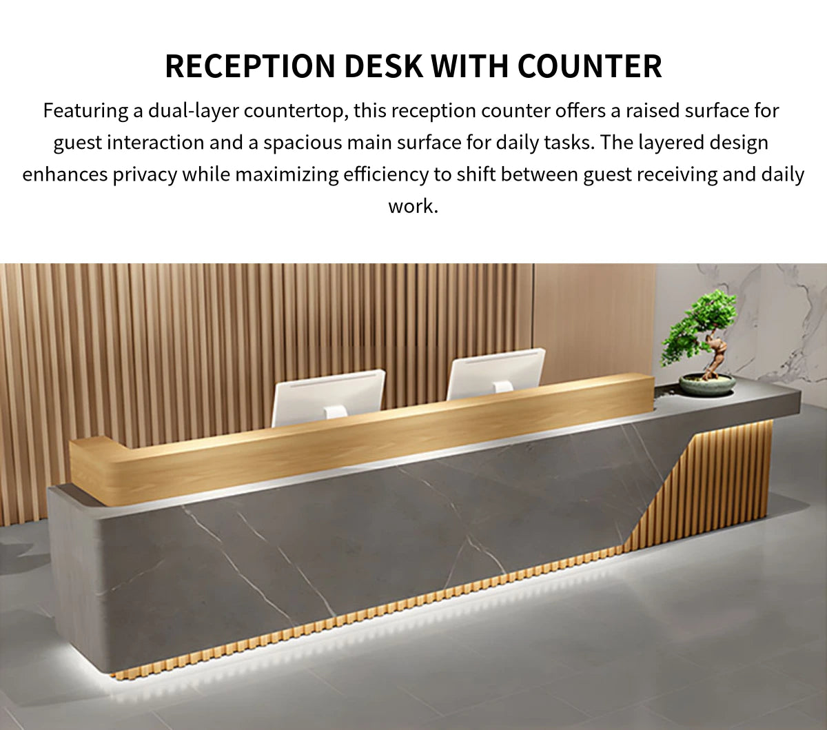 Salon Reception Desk 31-157 in Wide with Dual-Tone, LED Lighting & Keyboard Tray for Salon — Detail image 4