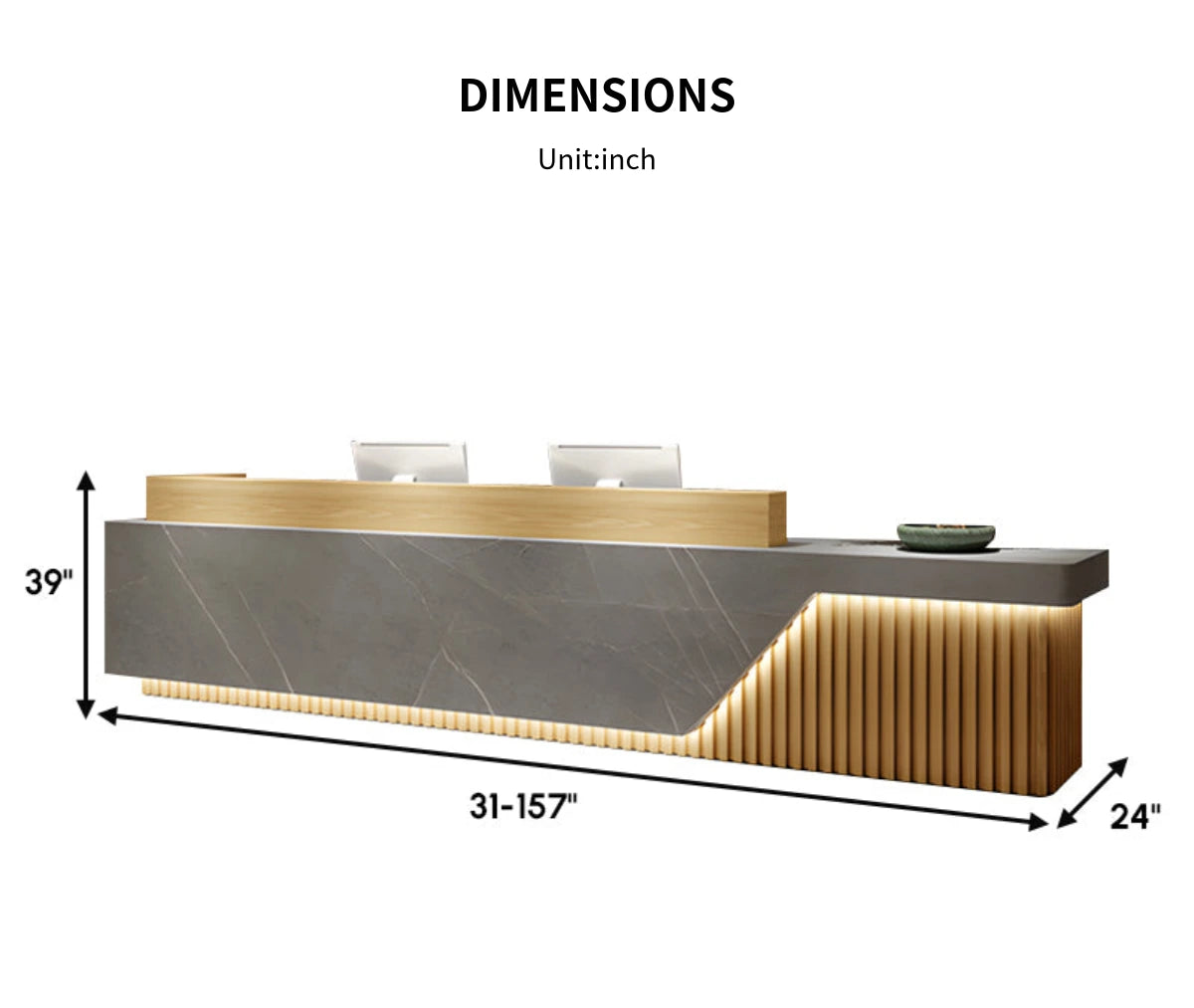 Salon Reception Desk 31-157 in Wide with Dual-Tone, LED Lighting & Keyboard Tray for Salon — Detail image 10