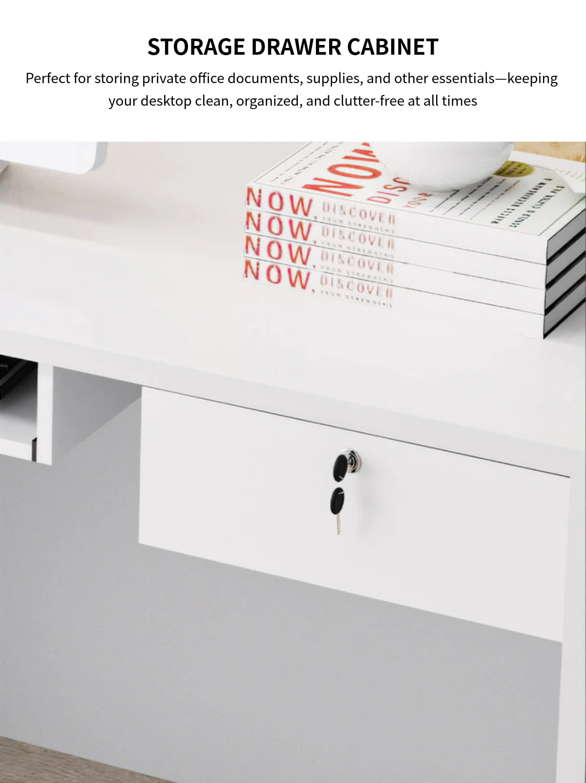 Rectangular Reception Desk 47-94 in Wide with File Drawers, Keyboard Tray & Lockable — Detail image 8