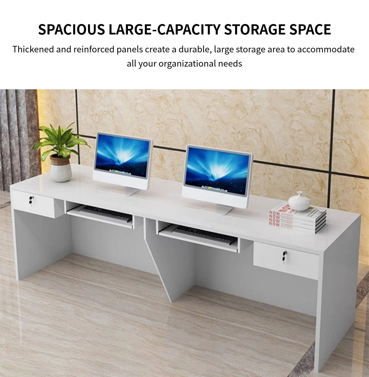 Rectangular Reception Desk 47-94 in Wide with File Drawers, Keyboard Tray & Lockable — Detail image 9