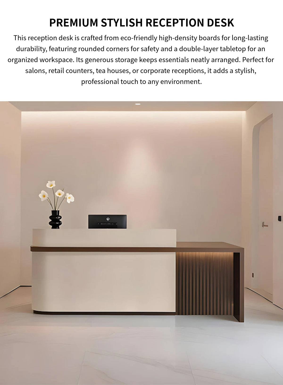 Curved Reception Desk 47-157 in Wide with Transaction Counter for Salon — Detail image 1