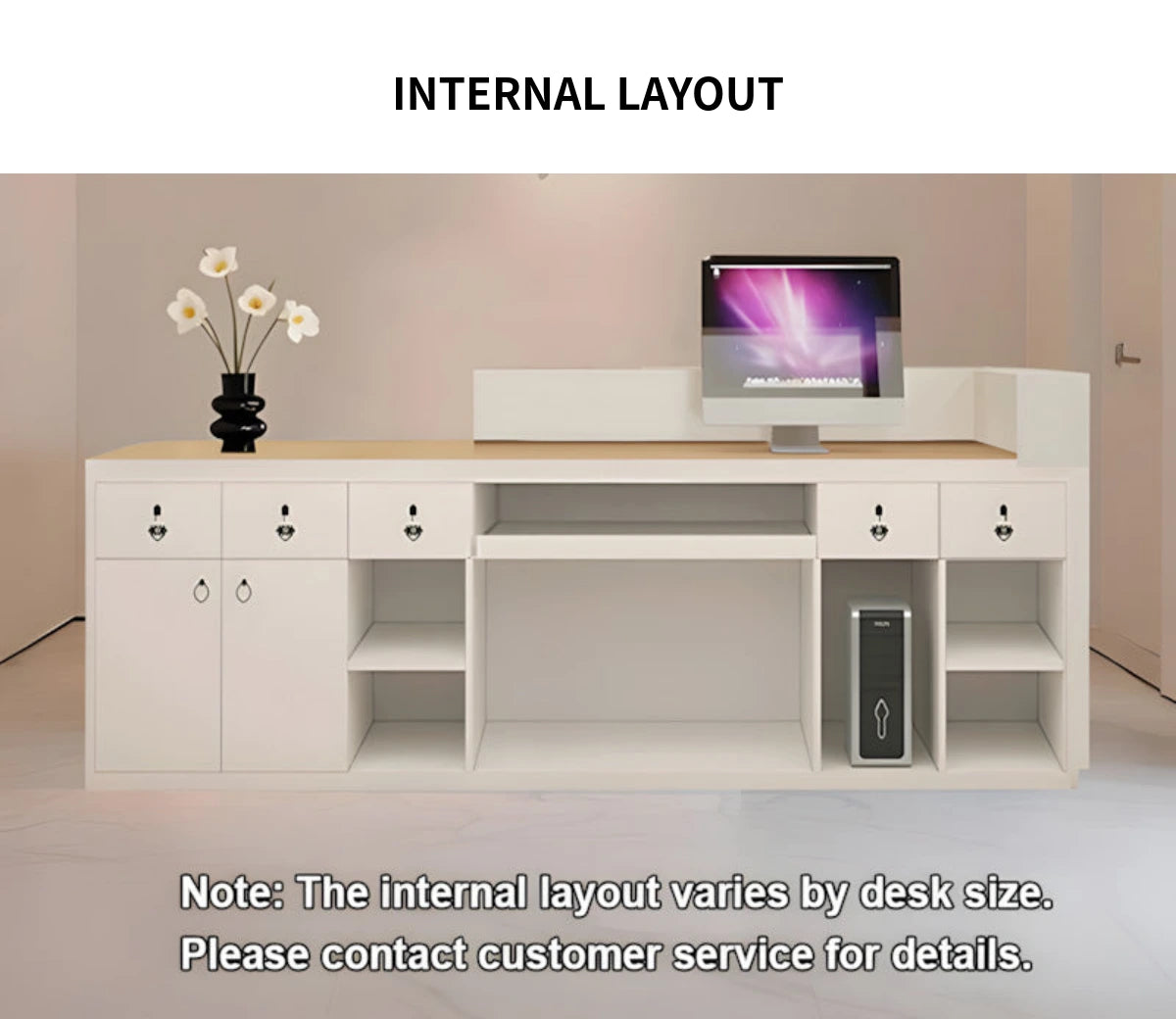 Curved Reception Desk 47-157 in Wide with Transaction Counter for Salon — Detail image 8