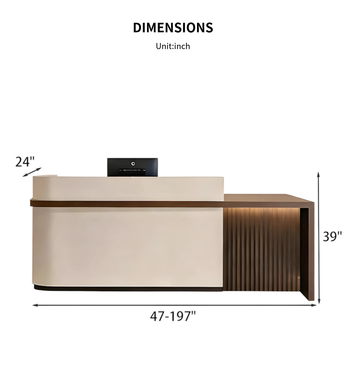 Curved Reception Desk 47-157 in Wide with Transaction Counter for Salon — Detail image 12