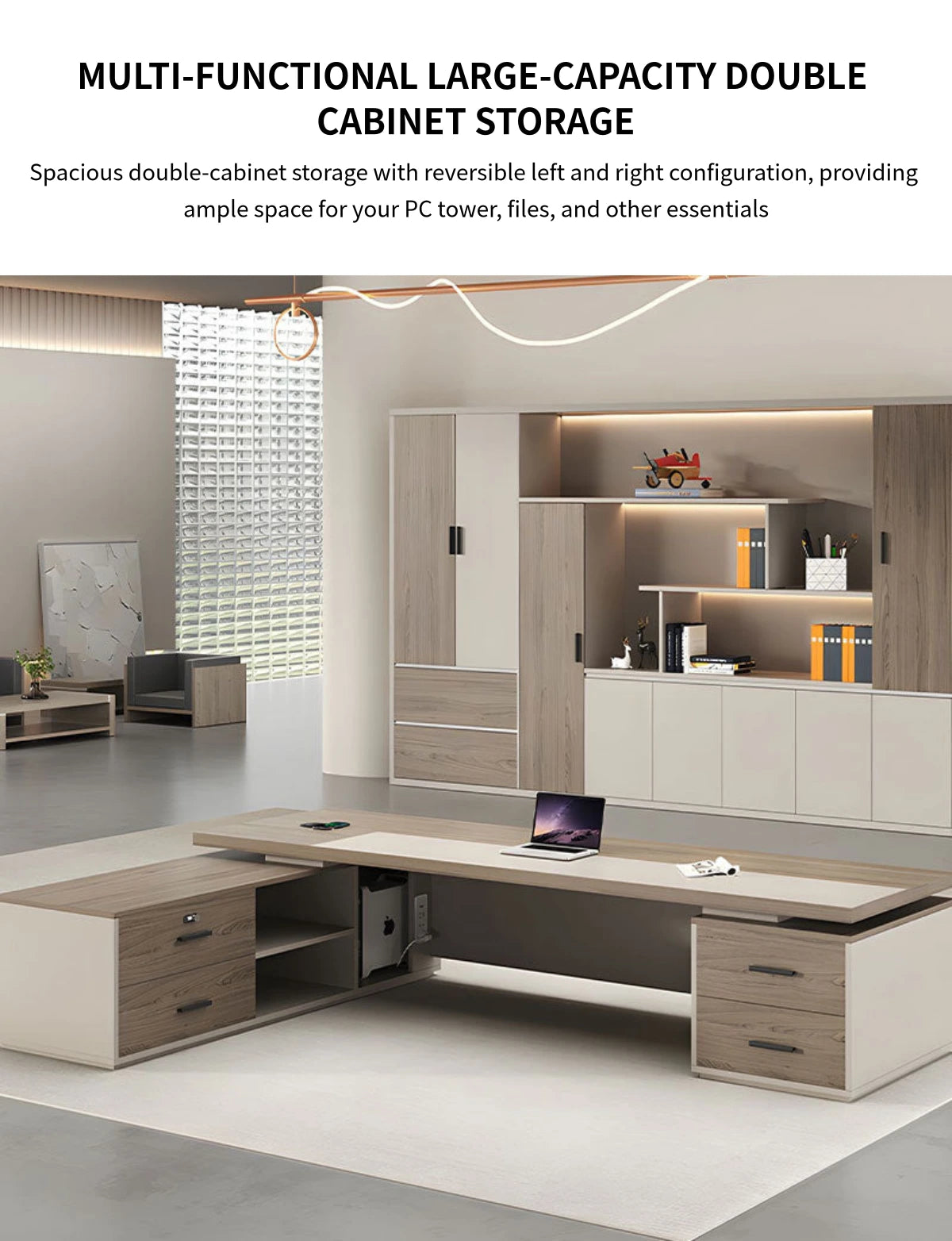 Modern Executive Desk with Cable Management, Dual-Tone & Wireless Charging for Home Office — Detail image 8