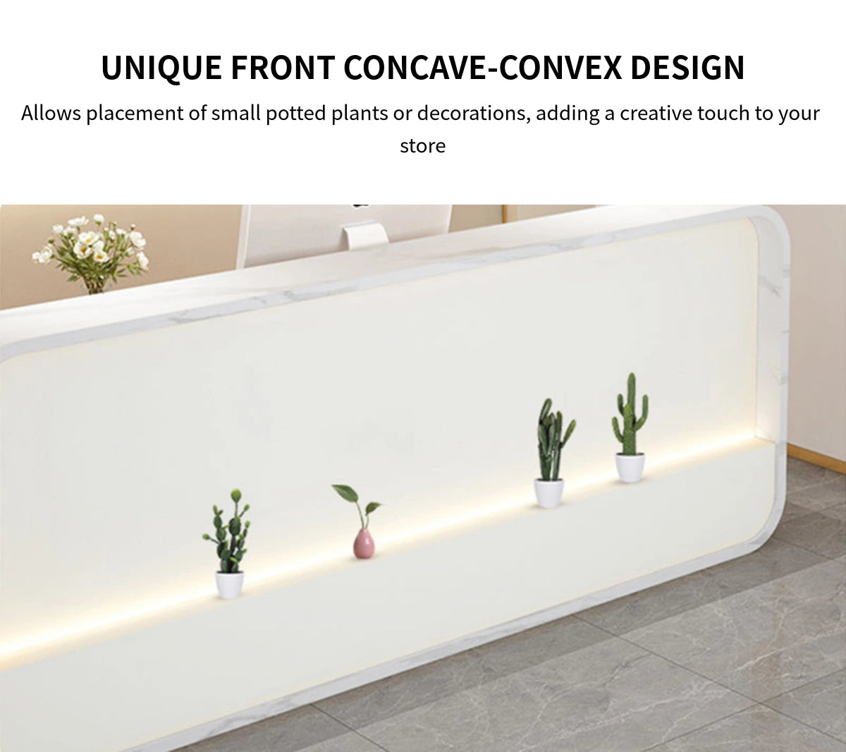 Curved Reception Desk 39-94 in Wide with LED Lighting & Lumbar Support for Salon — Detail image 5