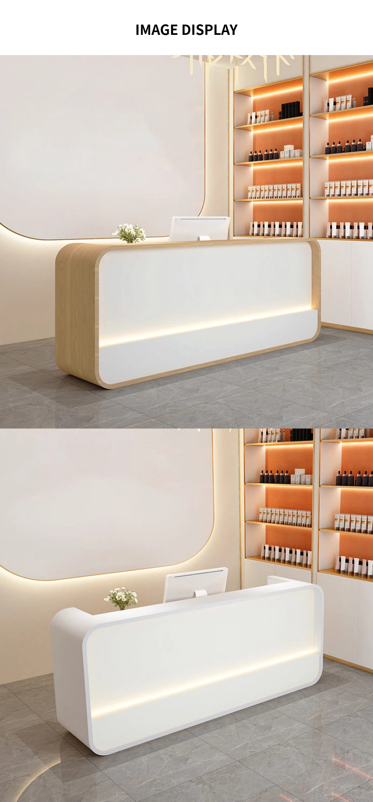 Curved Reception Desk 39-94 in Wide with LED Lighting & Lumbar Support for Salon — Detail image 11