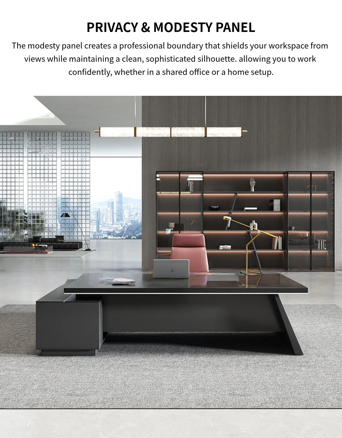 L-Shaped Executive Desk 79-87 in Wide with File Drawers for Home Office — Detail image 2