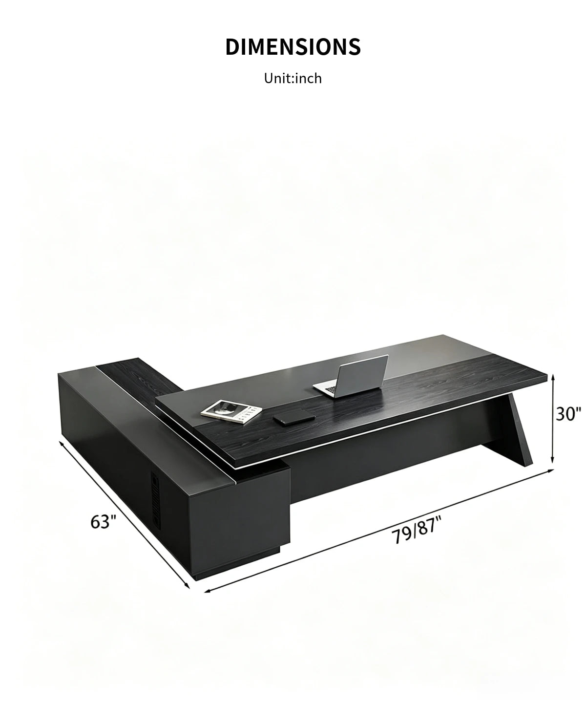 L-Shaped Executive Desk 79-87 in Wide with File Drawers for Home Office — Detail image 6
