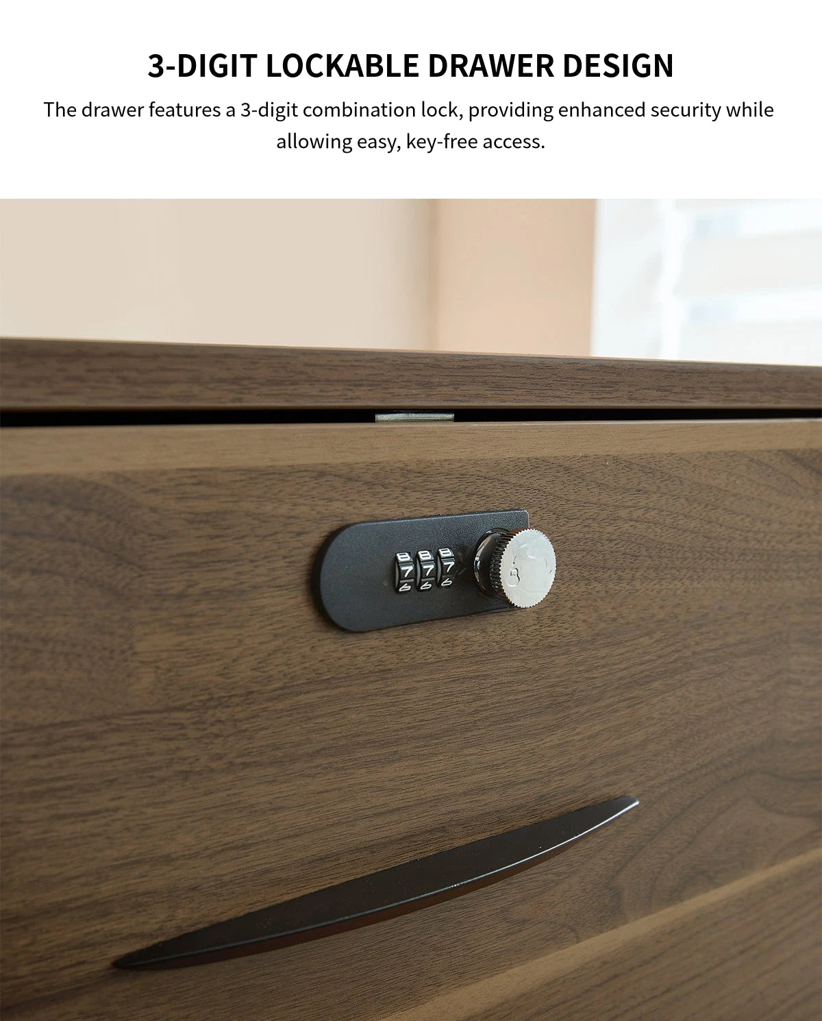 L-Shaped Executive Desk with LED Lighting, Lockable & File Drawers for Home Office — Detail image 3