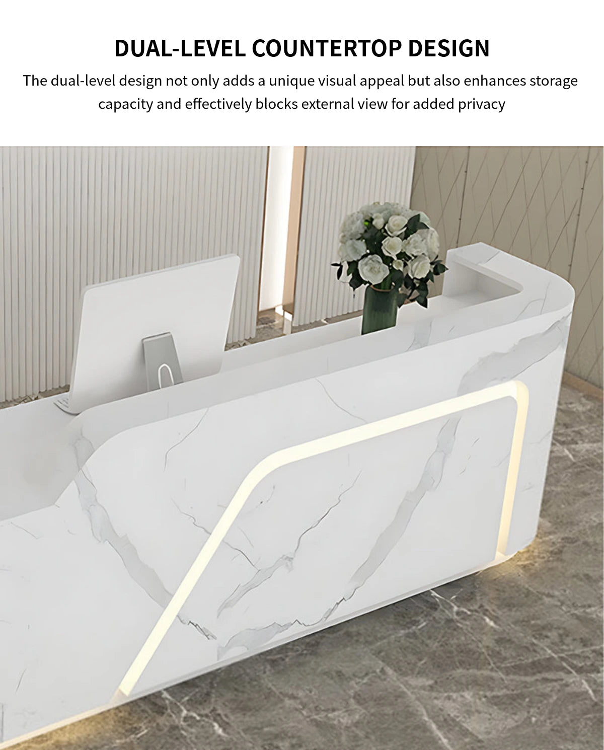 Curved Reception Desk 55-134 in Wide with Keyboard Tray, File Drawers & Lockable for Salon — Detail image 5