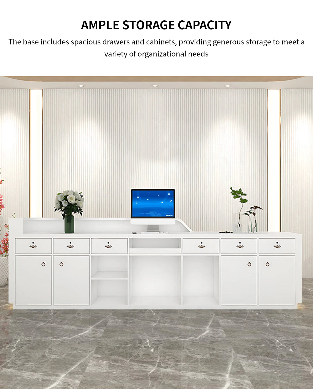 Curved Reception Desk 55-134 in Wide with Keyboard Tray, File Drawers & Lockable for Salon — Detail image 7