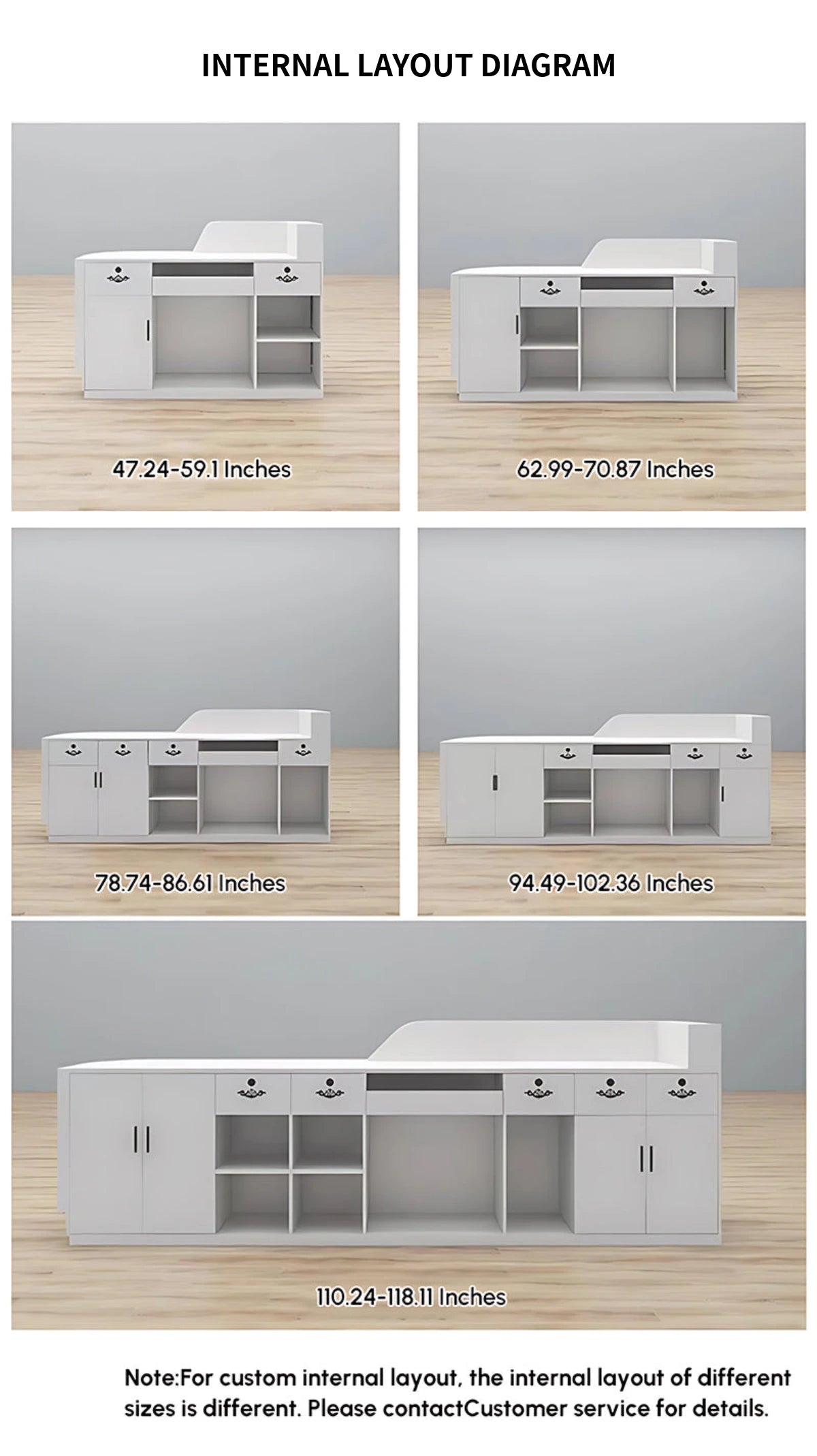 Curved Reception Desk 55-134 in Wide with Keyboard Tray, File Drawers & Lockable for Salon — Detail image 8