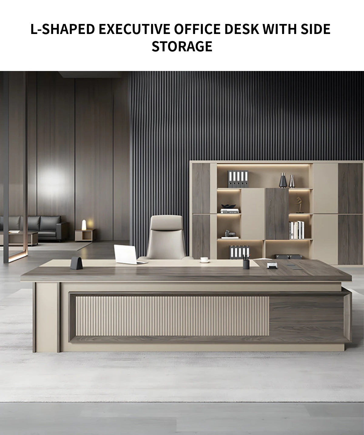 L-Shaped Executive Desk with Cable Management, Dual-Tone & Side Storage for Home Office — Detail image 2