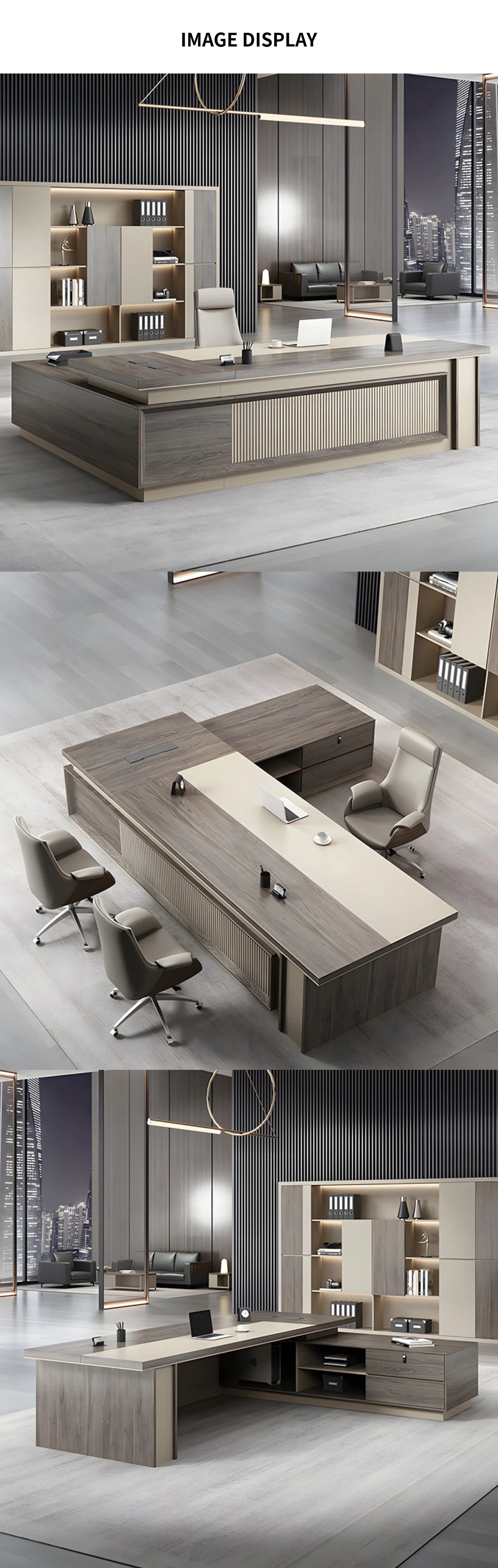 L-Shaped Executive Desk with Cable Management, Dual-Tone & Side Storage for Home Office — Detail image 10