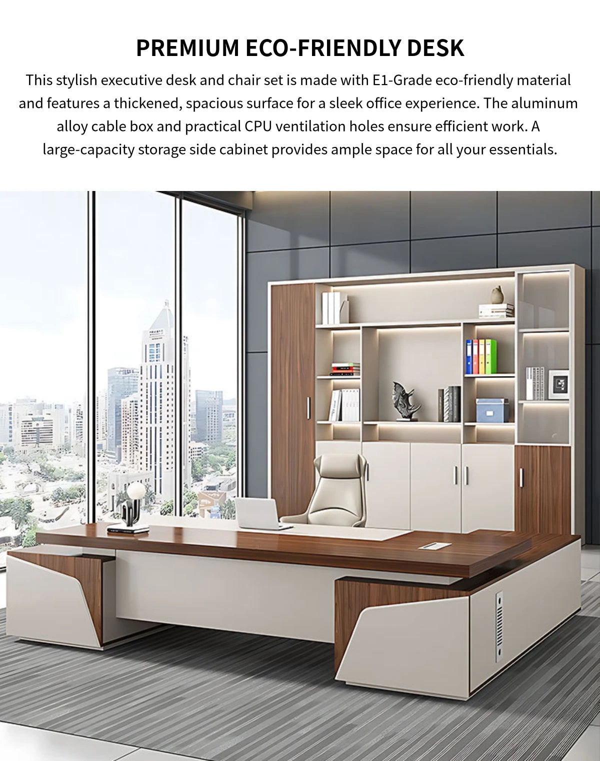 Modern Executive Desk 63-126 in Wide with Cable Management & Side Storage for Home Office — Detail image 1