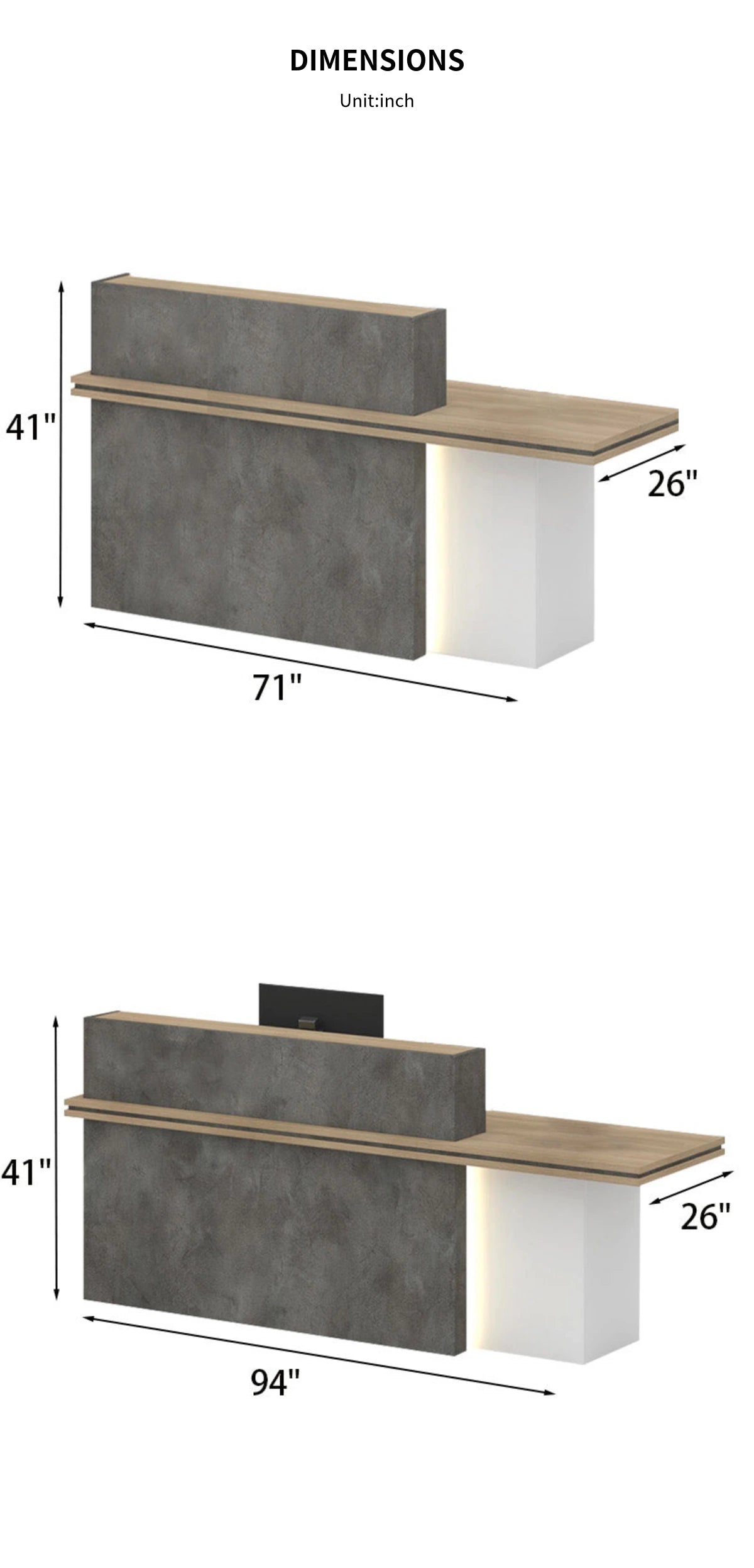 Modern Reception Desk 71-94 in Wide with Lockable & LED Lighting for Hotel Lobby — Detail image 11