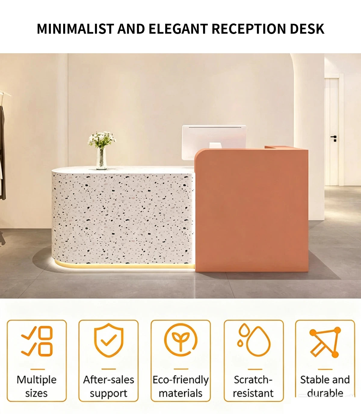 Curved Reception Desk with Dual-Tone, Keyboard Tray & File Drawers for Office Lobby — Detail image 2