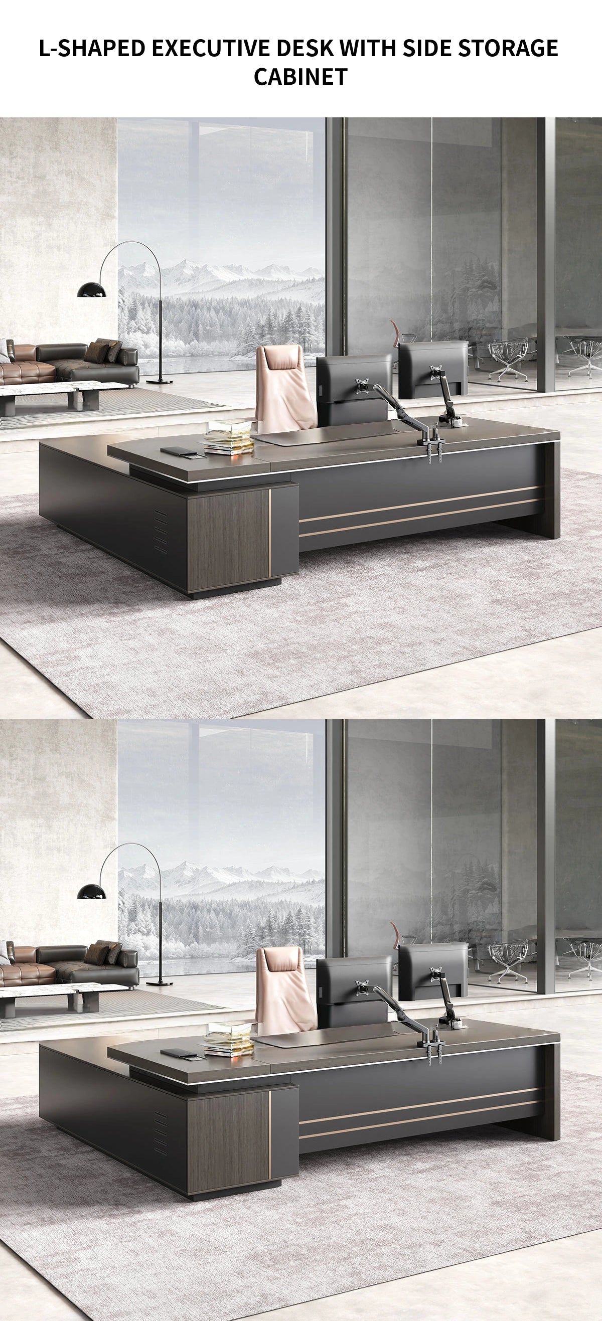 L-Shaped Executive Desk with Side Storage, Built-In Outlets & Cable Management — Detail image 1