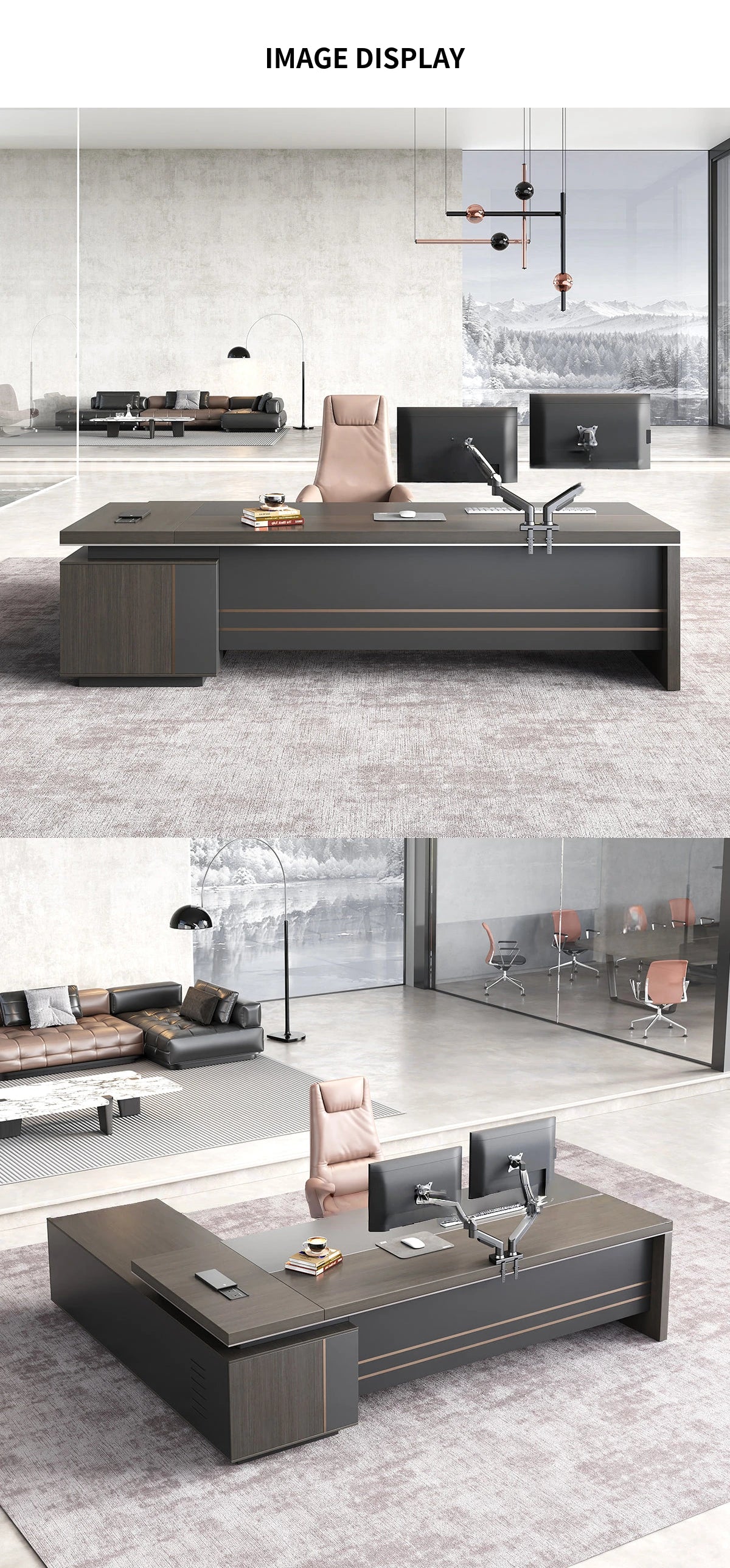 L-Shaped Executive Desk with Side Storage, Built-In Outlets & Cable Management — Detail image 7