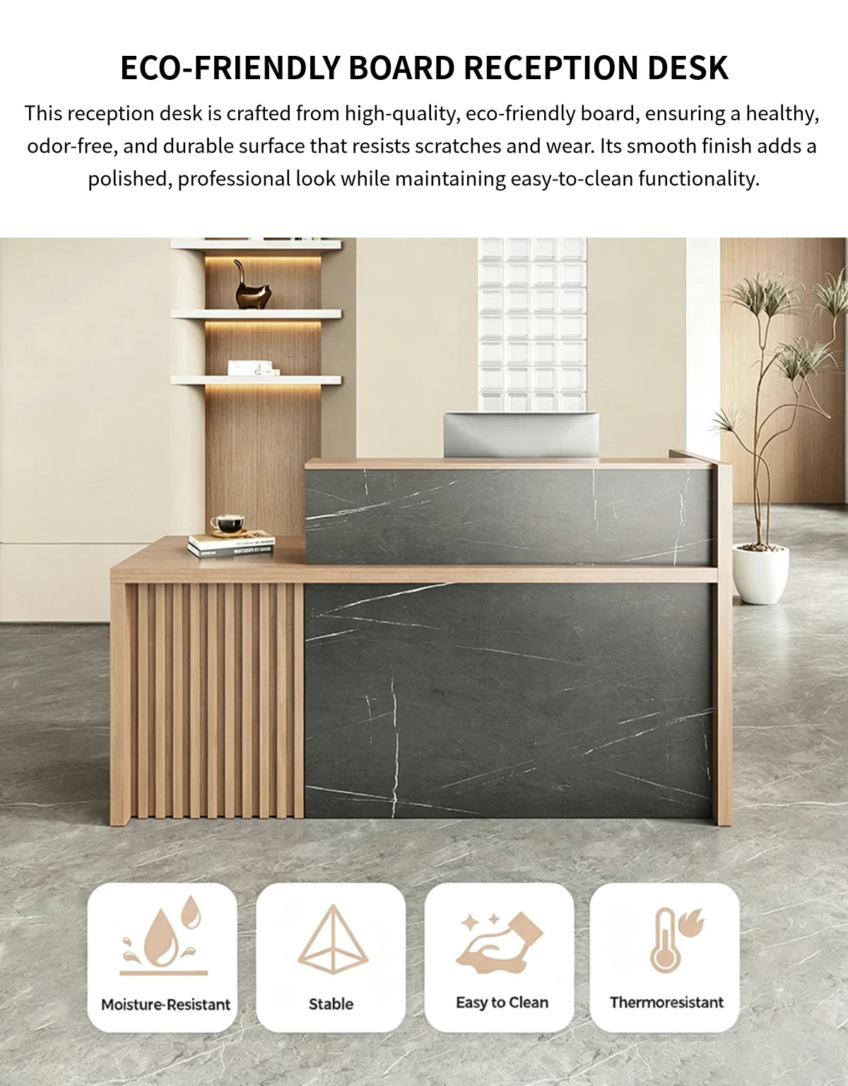 Salon Reception Desk 71-94 in Wide with Cable Management, Lockable & Lumbar Support — Detail image 2