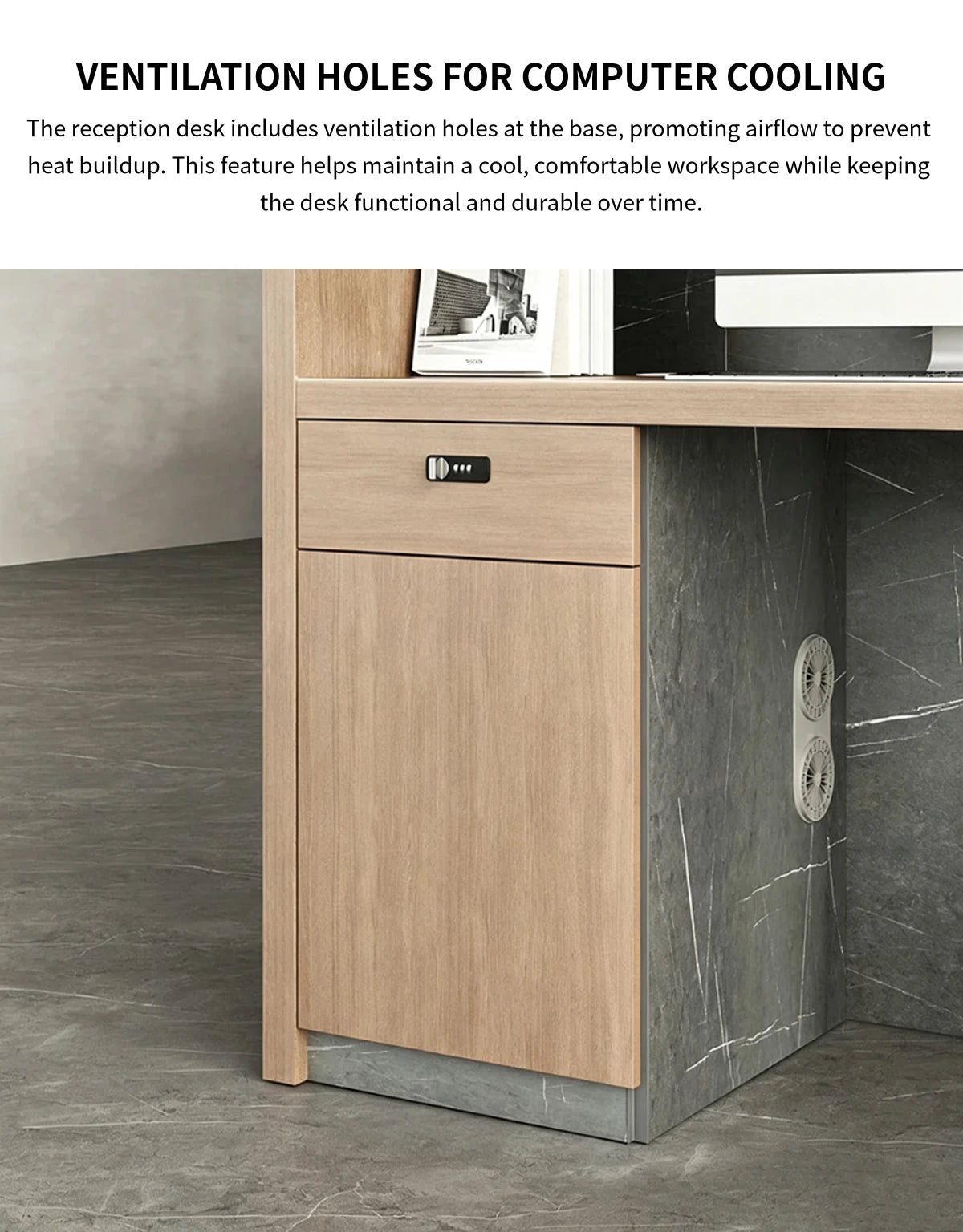 Salon Reception Desk 71-94 in Wide with Cable Management, Lockable & Lumbar Support — Detail image 8
