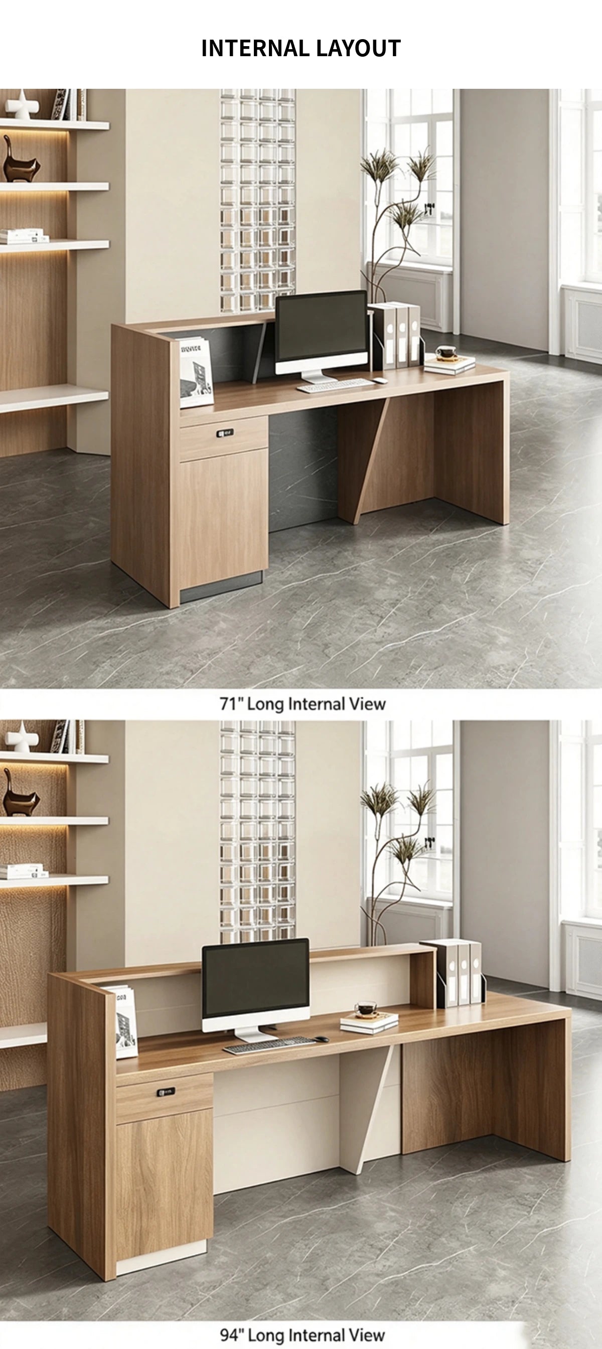 Salon Reception Desk 71-94 in Wide with Cable Management, Lockable & Lumbar Support — Detail image 10