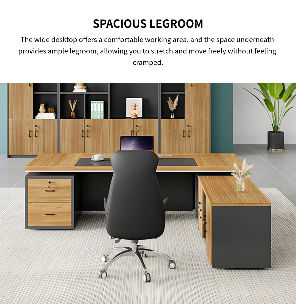 L-Shaped Executive Desk with Cable Management, Side Storage & Lumbar Support — Detail image 4