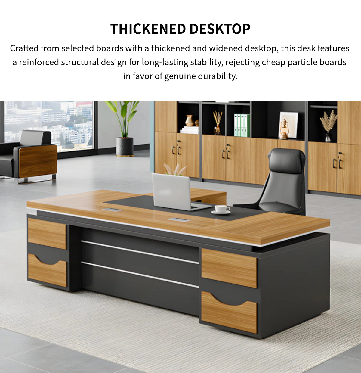 L-Shaped Executive Desk with Cable Management, Side Storage & Lumbar Support — Detail image 6
