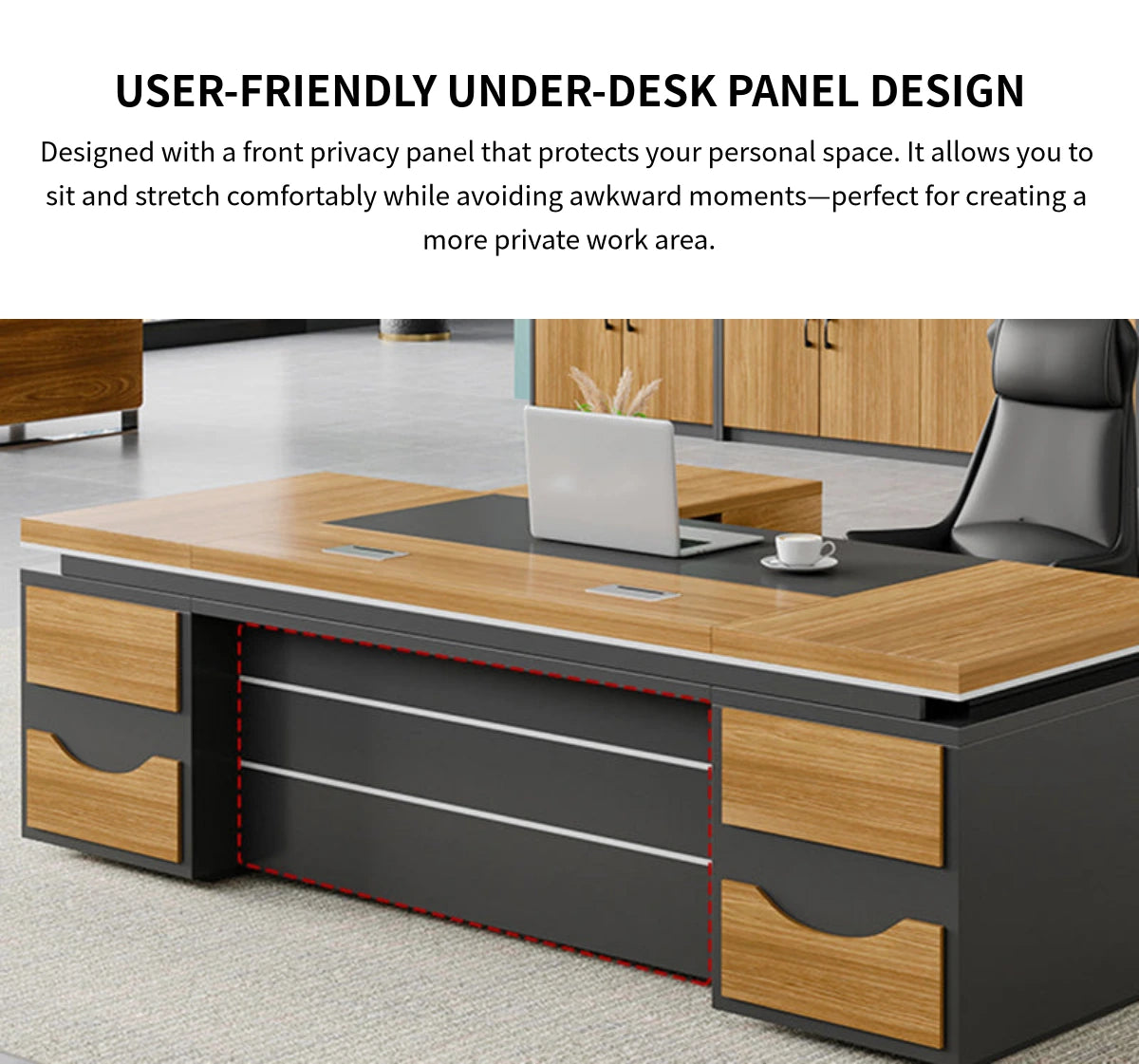 L-Shaped Executive Desk with Cable Management, Side Storage & Lumbar Support — Detail image 8