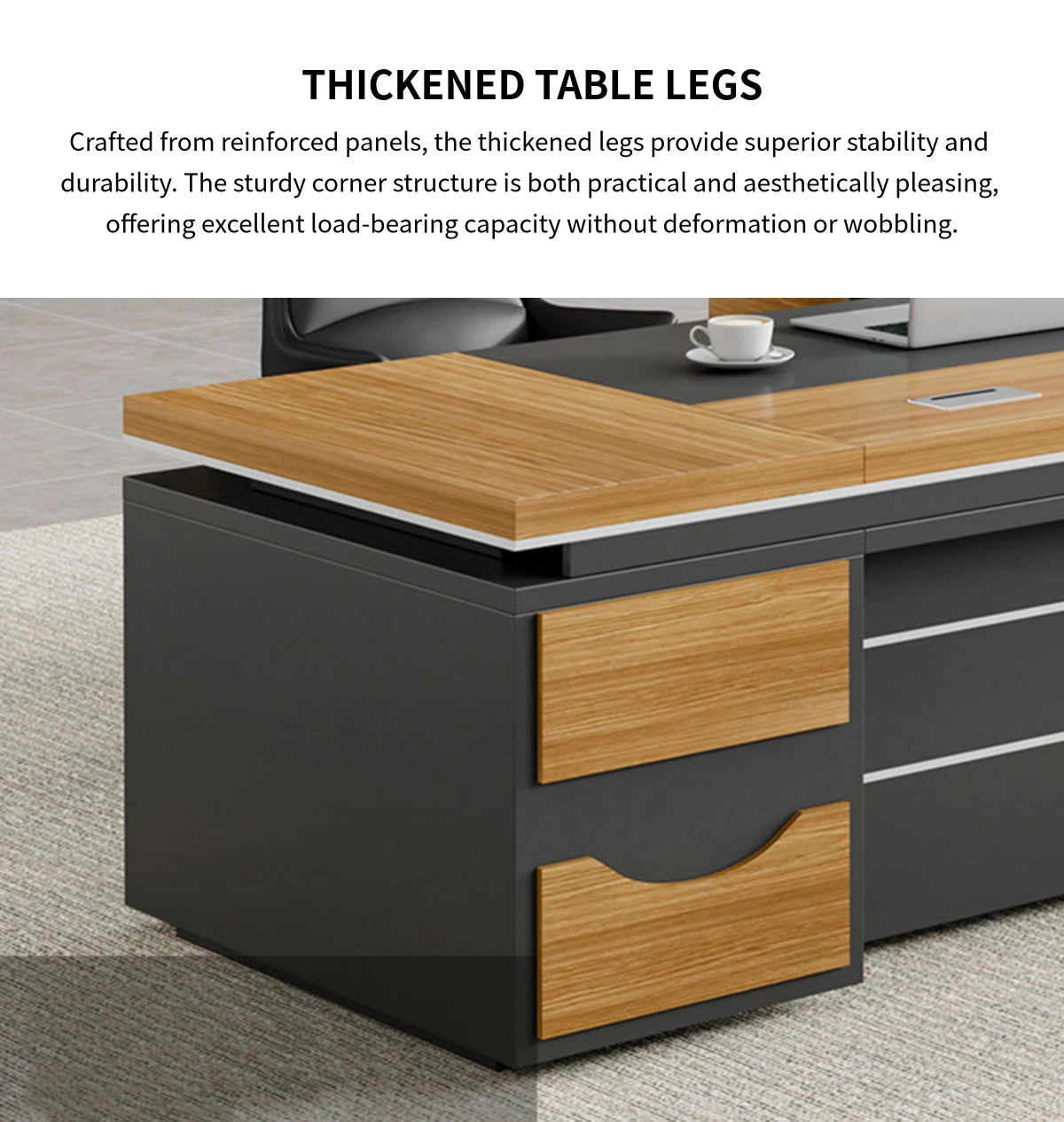L-Shaped Executive Desk with Cable Management, Side Storage & Lumbar Support — Detail image 9