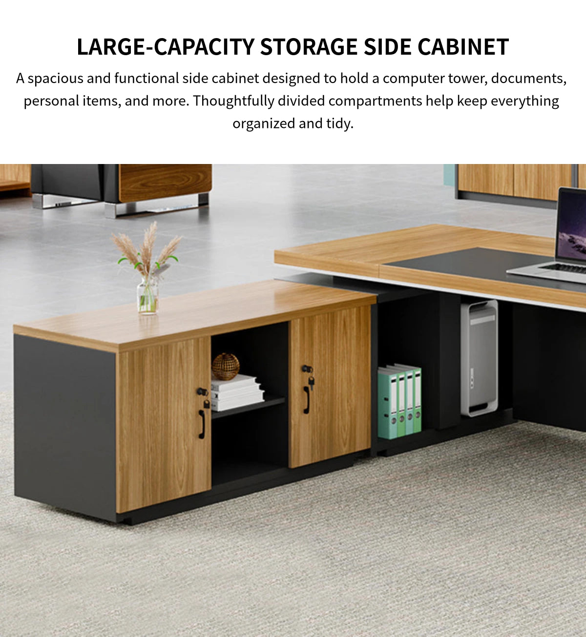 L-Shaped Executive Desk with Cable Management, Side Storage & Lumbar Support — Detail image 10